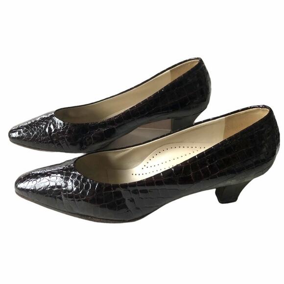 Bally Crocodile Pump Patent Brown Leather 10 VTG - Picture 7 of 11